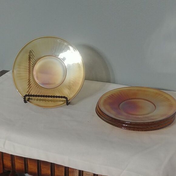 Set-4 Vintage Depression Dessert/Bread Plates Orange Iradescent Carnival - Picture 1 of 8